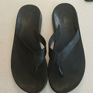 Chaco Black Leather Flip Flops